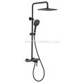 Black Square Shower Mixer Set With Marble Shelf